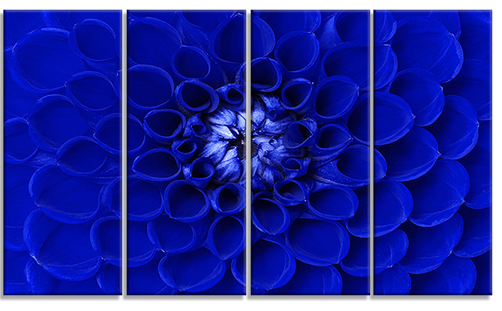 Abstract Blue Flower Design, Floral Canvas Art Print, 48"x28", 4 Panels