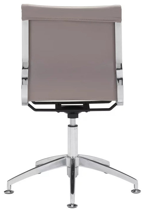 Elegant Office Chair, Slim Design With Chrome Base & Faux Leather Seat, Taupe