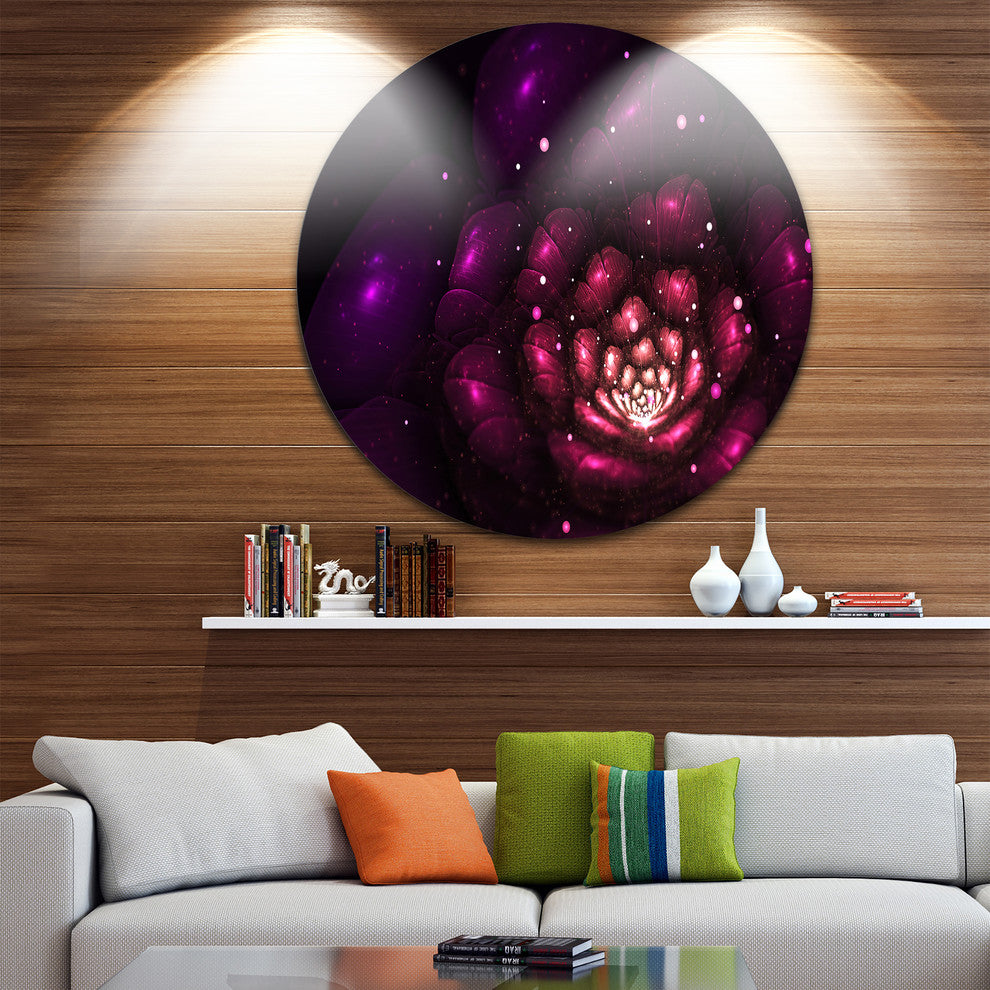 Abstract Fractal Violet Flower, Floral Large Disc Metal Wall Art, 11"