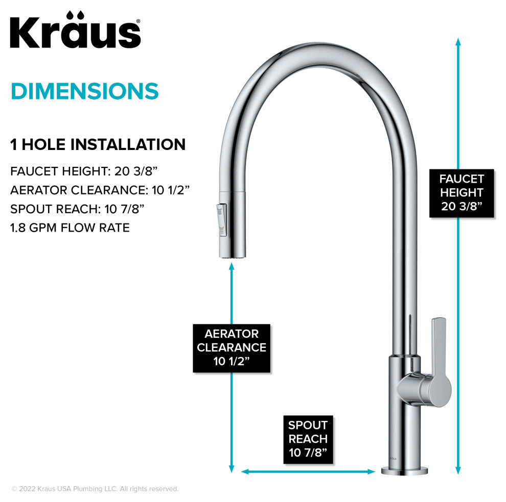 Oletto Pull-Down 1-Hole Kitchen Faucet, Chrome, Model Kpf-2821ch