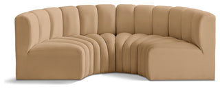 Arc Velvet Upholstered 4-Pc. Inward Curved Modular Sectional, Camel