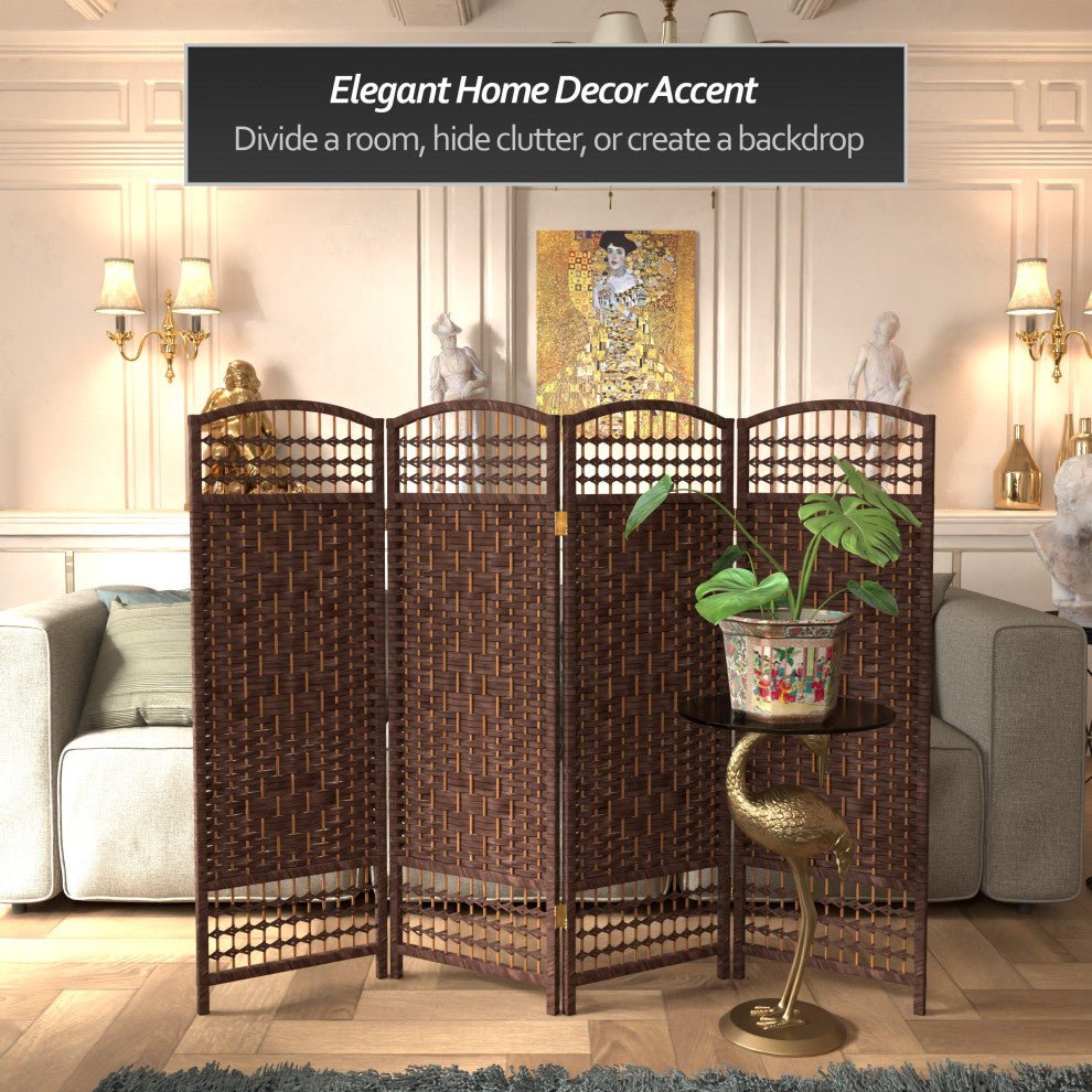 4' Tall Fiber Weave Room Divider, Dark Mocha, 4 Panels