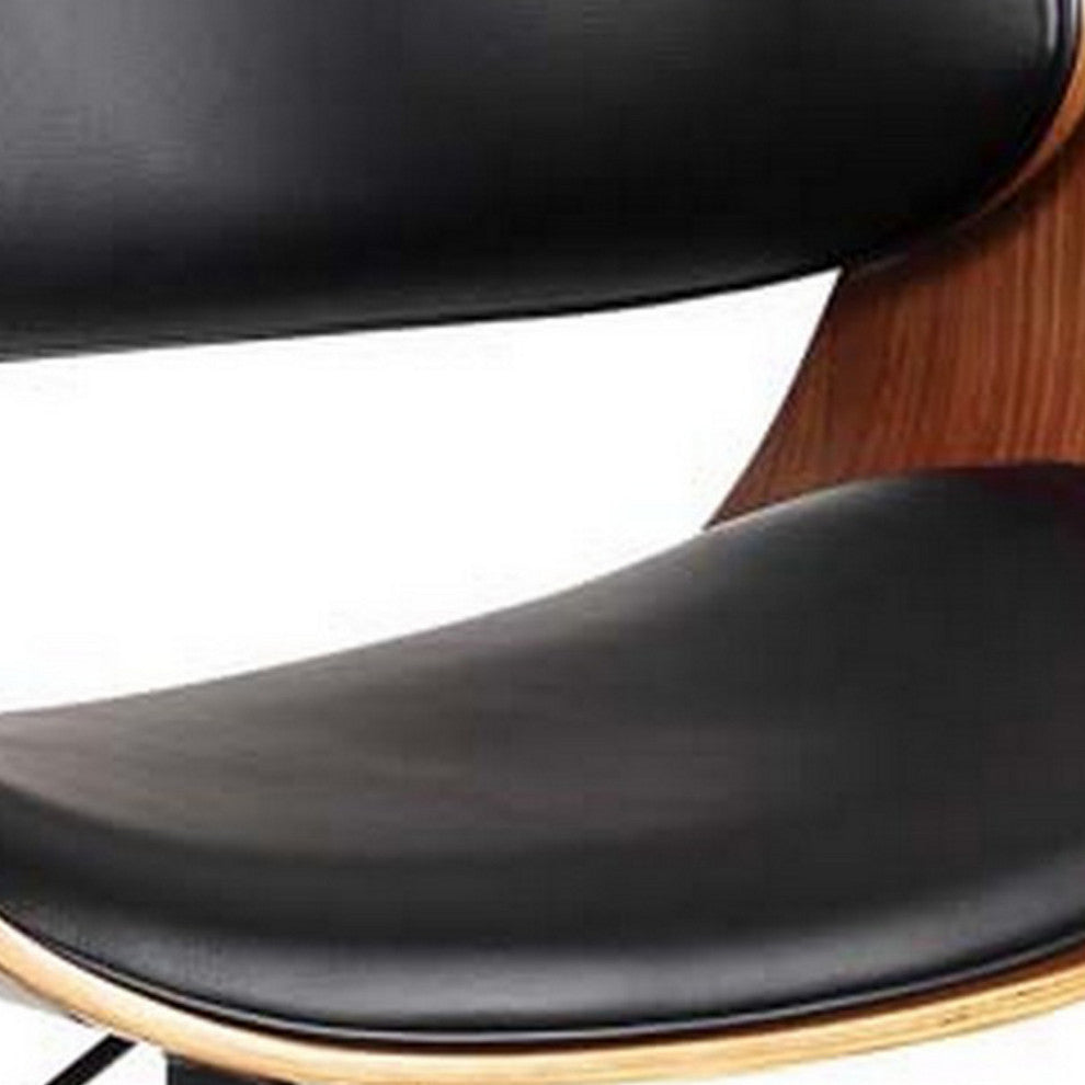 Benzara BM288151 Office Chair, 360 Swivel, Black Faux Leather and Brown Frame