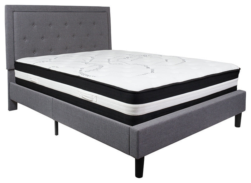 Roxbury Queen Size Tufted Upholstered Platform Bed With Pocket Spring Mattress