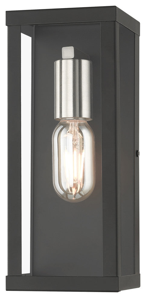 Gaffney 1-Light Black Outdoor ADA Medium Wall Lantern, Brushed Nickel Accents