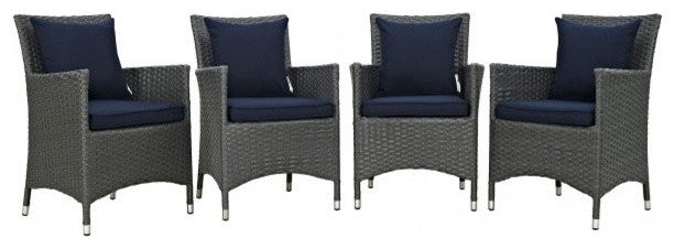 Modway Sojourn 4 Piece Outdoor Patio Sunbrella Dining Set, Canvas Navy