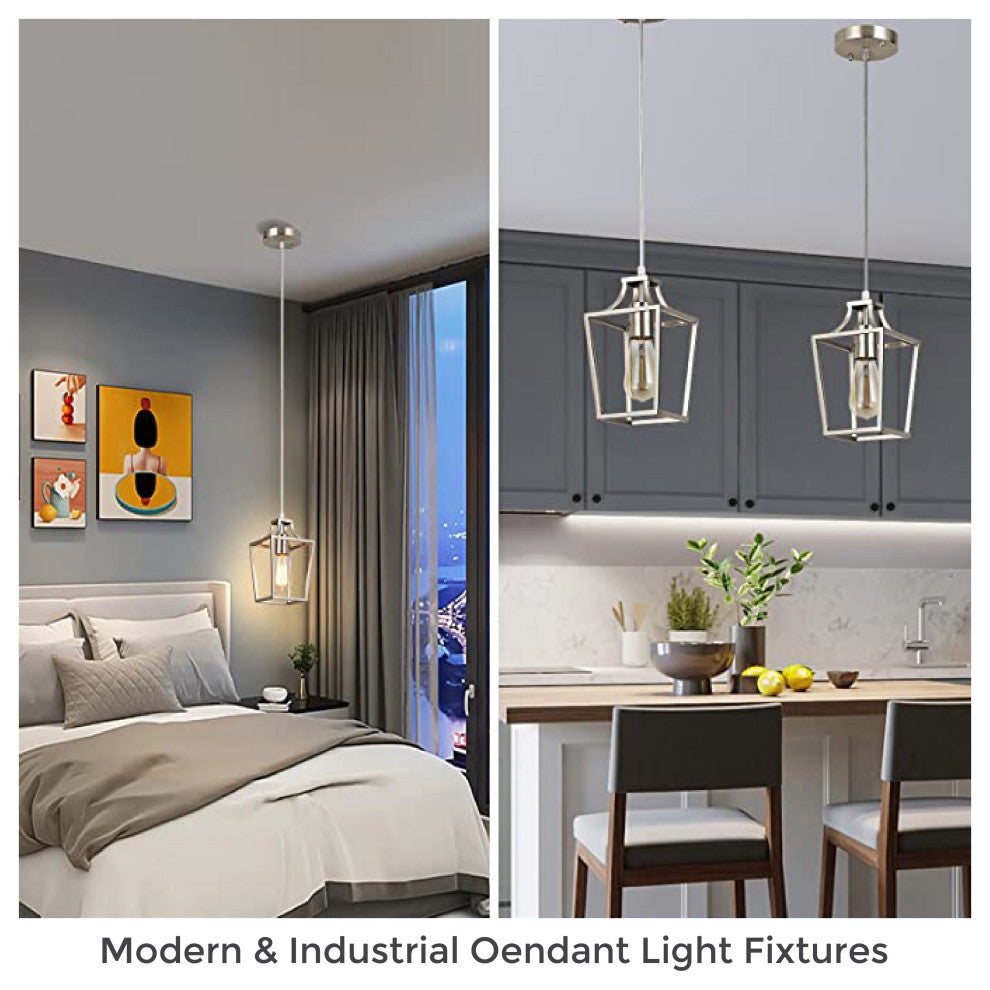 Brushed Nickel island pendant lights kitchen 1 Light lantern Modern bulb fixture