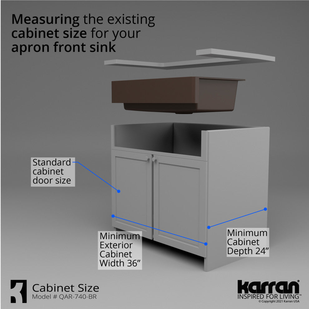 Karran Retrofit Farmhouse Quartz 34" Single Bowl Sink Kit, Brown