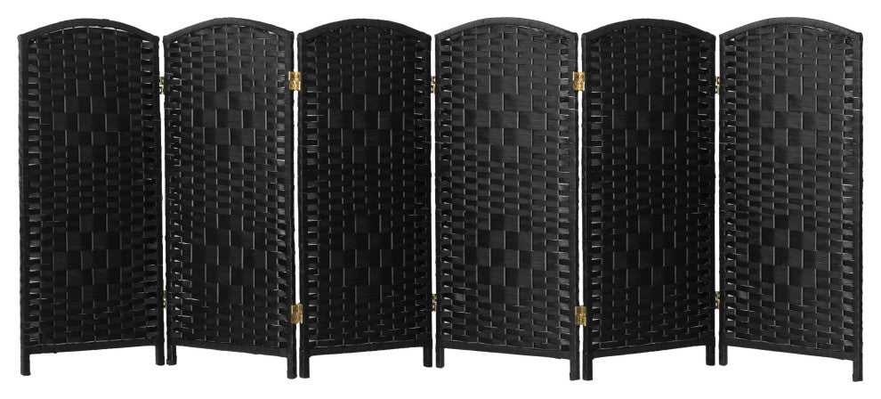 3 ft. Short Diamond Weave Fiber Room Divider Black 6 Panel