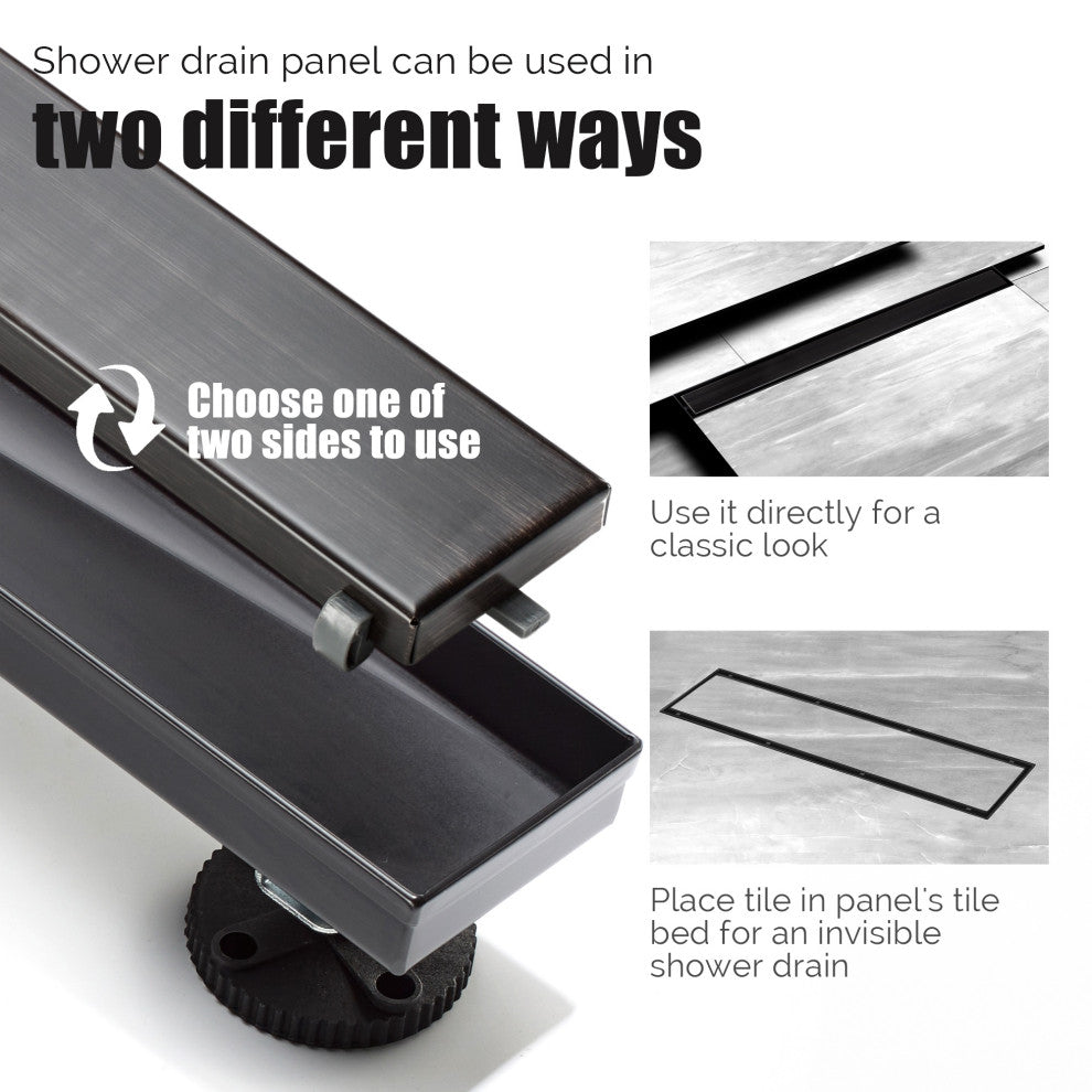 HEATGENE Linear Shower Drain Stainless Steel Rectangle Shower Drain, Venetian Br