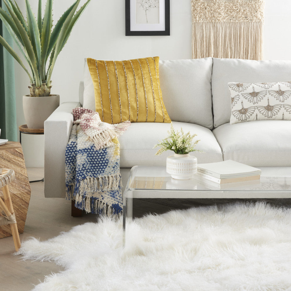Glam Gold and Gold Accent Throw Pillow With Beaded Details
