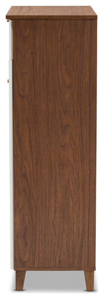 Websterson 5-Shelf Shoe Storage Cabinet, White-Walnut With Drawer