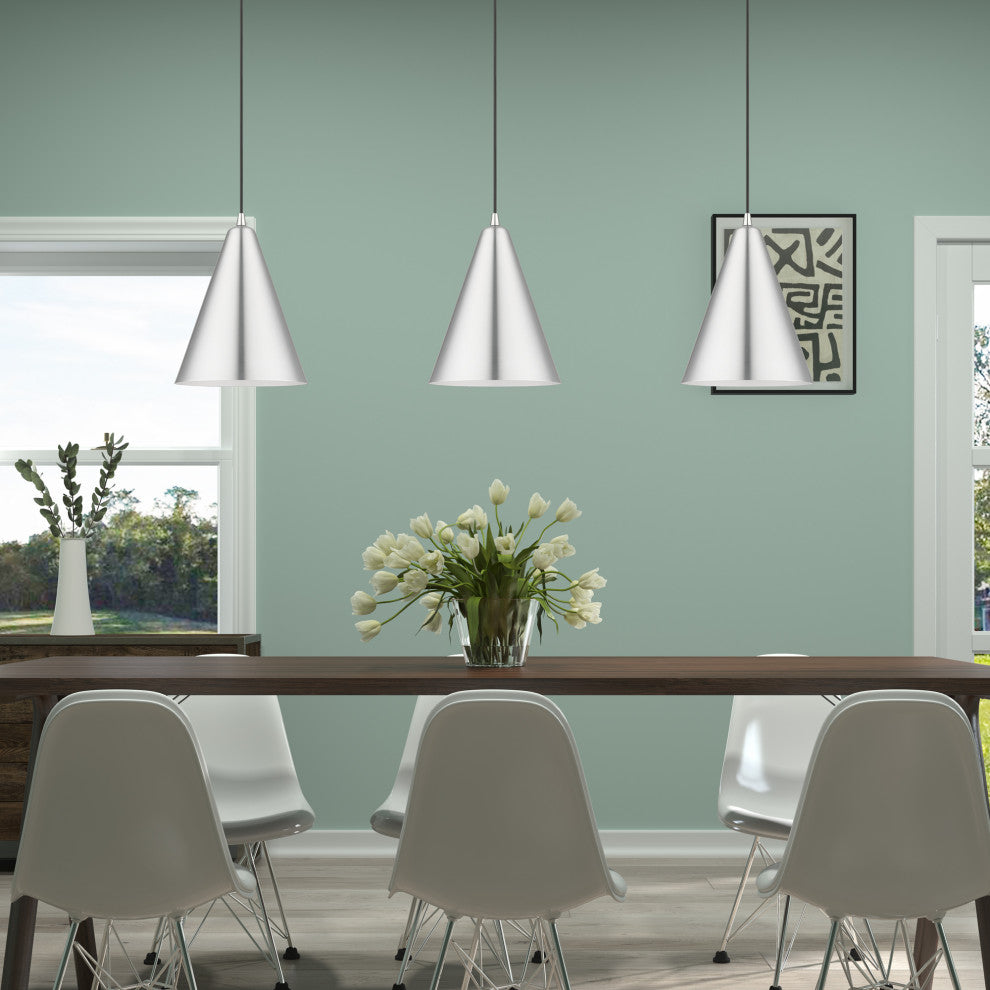 Dulce 1-Light Brushed Aluminum Cone Pendant, Polished Chrome Accents