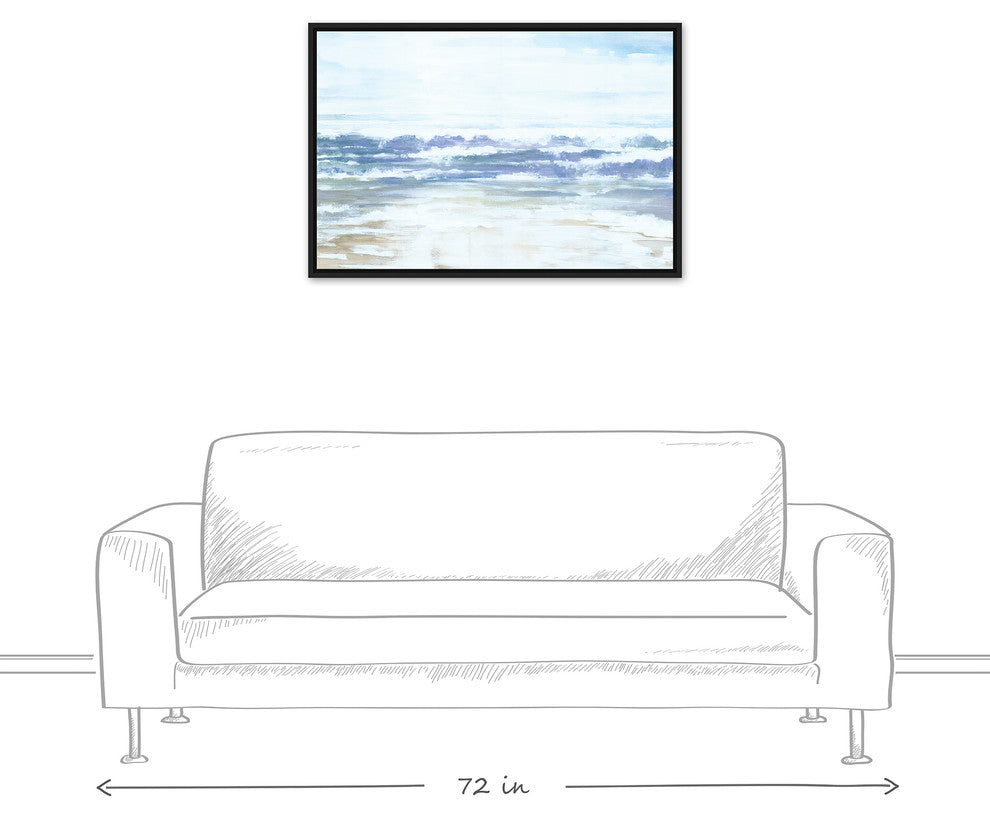 Blue Beach Waves 24x36 Black Floating Framed Canvas