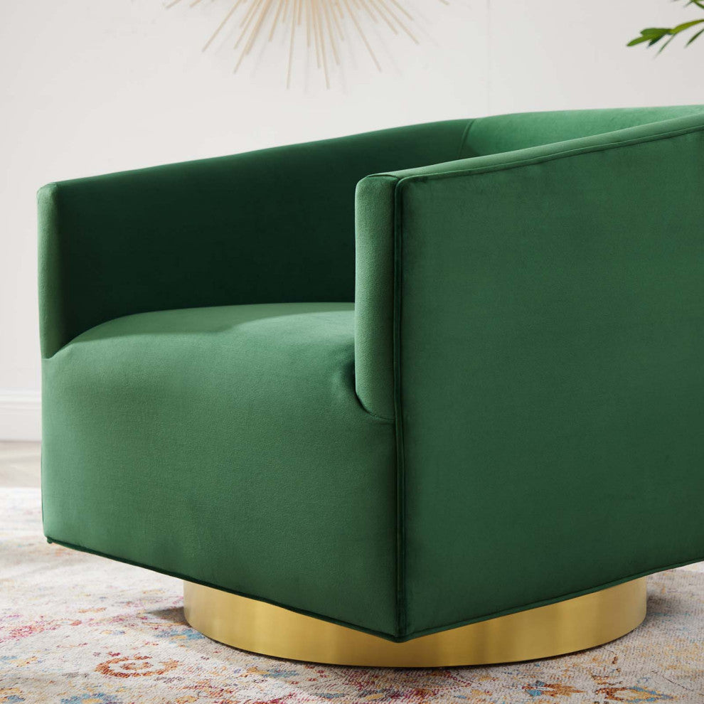 Armchair Accent Swivel Chair, Velvet, Gold Green, Modern, Lounge Hospitality