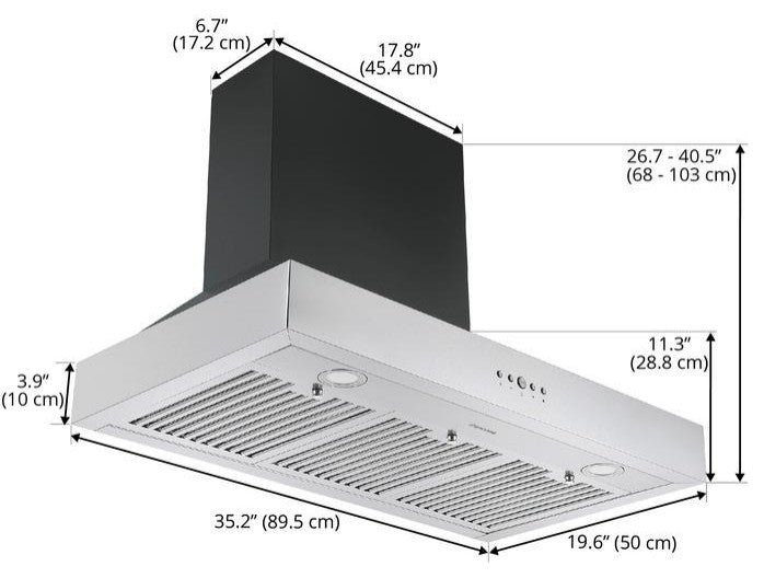 36 in. 600 CFM Pyramid Range Hood in Black and Stainless Steel