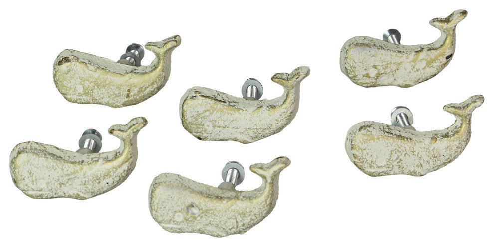 White Cast Iron Whale Drawer Pull Decorative Nautical Cabinet Knobs Set of 6