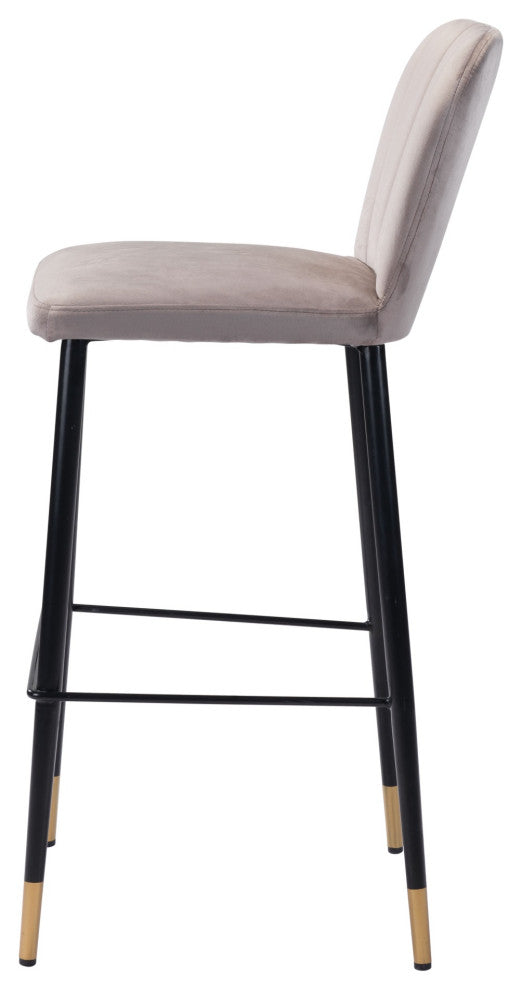 Bar Stool Chair, Set of 2, Faux Vinyl Leather, Steel, Gray, Black, Gold