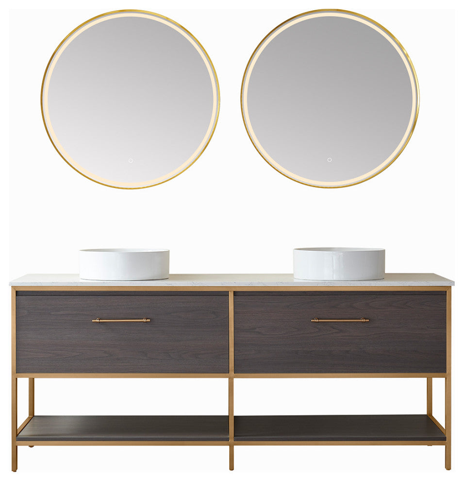 Murcia Vanity With White Stone Countertop, Suleiman Oak, 72", With Mirror