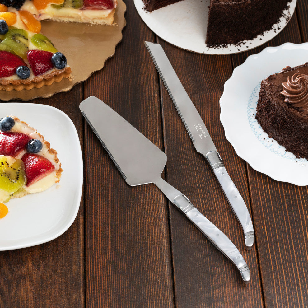 French Home Connoisseur Laguiole 2-Piece Pearl White Cake and Pie Server Set