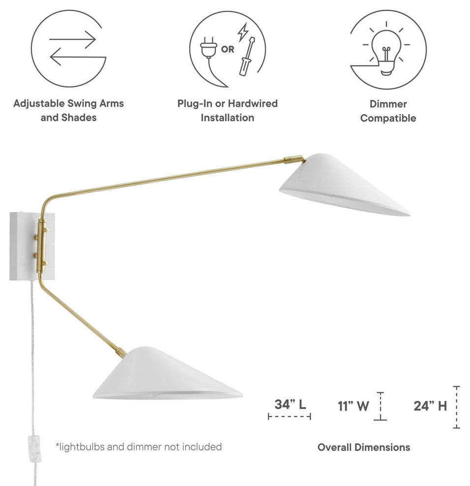 Sconce Wall Lamp Light Fixture, White, Metal, Modern Cafe Bistro Hospitality