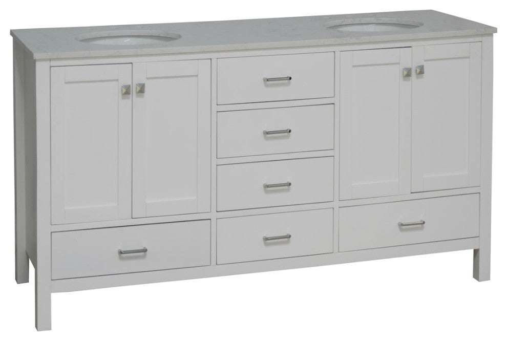 Horizon 72" Double Bathroom Vanity, White, Engineered Carrara