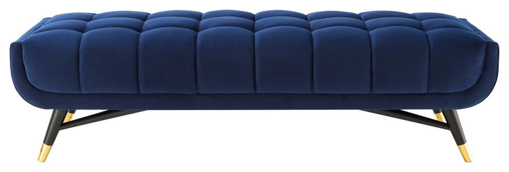 Accent Chair Bench, Velvet, Dark Blue, Modern, Living Lounge Hotel Hospitality
