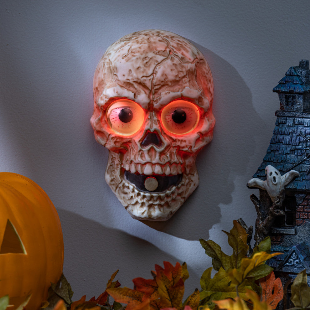 8" Lighted Animated Wall Hanging Skull With Sound Effects