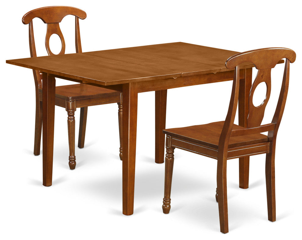 3 Pc Set Milan With Leaf And 2 Wood Dinette Chairs In Saddle Brown