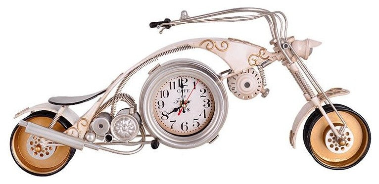 Utopia Alley Motorcycle Replica Metal Decorative Clock, 25" Long, White