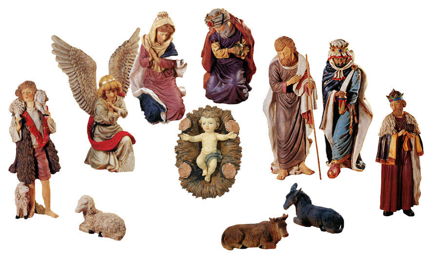 36" Large, 12-Piece Outdoor Nativity Christmas Yard Art Stable And Statue Set