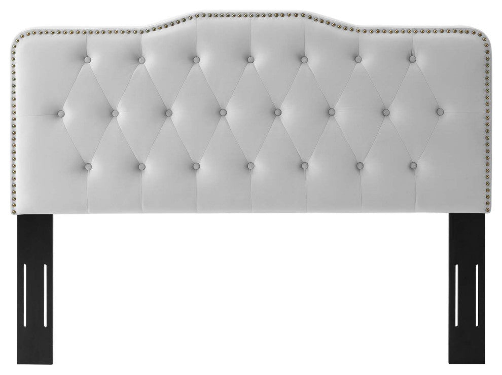 Tufted Headboard, Full Queen Size, Velvet, Light Gray, Modern Contemporary