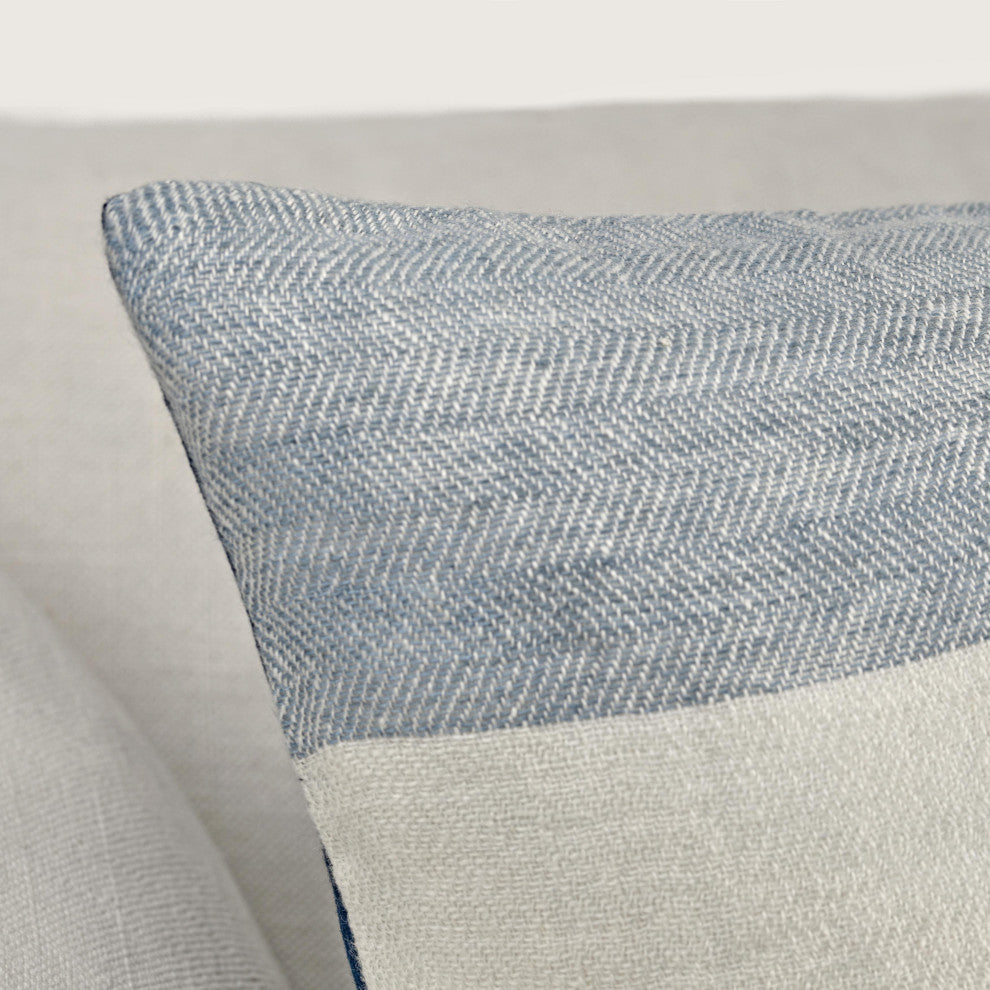 Fairbanks 22" Blue Belgian Linen Throw Pillow by Kosas Home