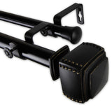 Studded 1" Double Curtain Rod, Black, Black, 66"-120"