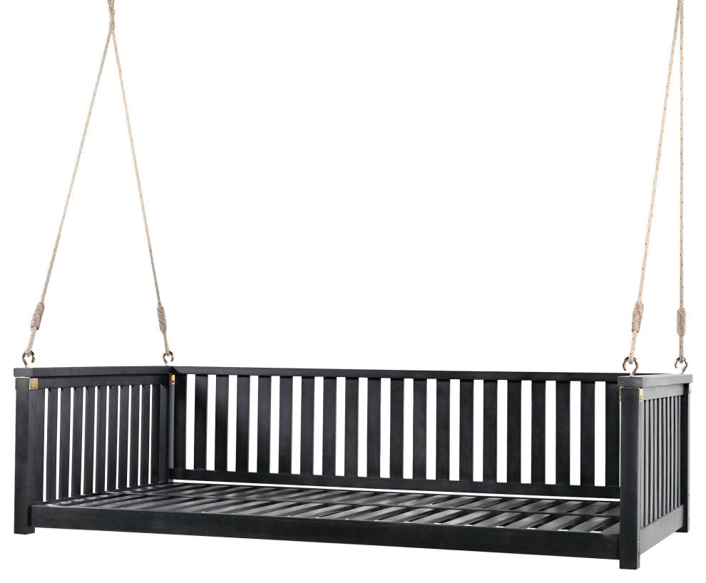 GDF Studio Acacia Wood Twin Size Garden Porch Swing Bed, Black