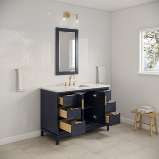 Elizabeth 48" Single Sink Carrara White Marble Vanity, Monarch Blue