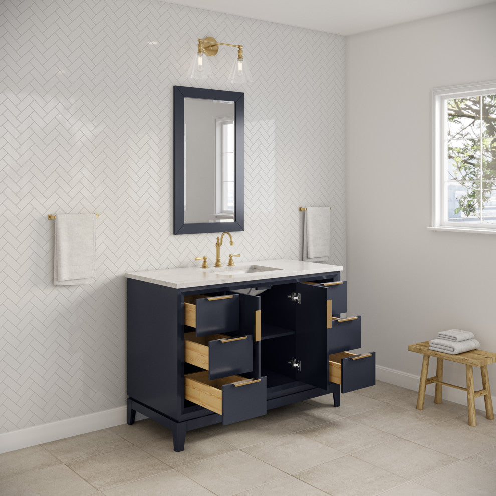 Elizabeth 48" Single Sink Carrara White Marble Vanity, Monarch Blue