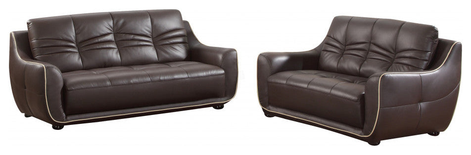 61''x39''x36'' Modern Brown Leather Sofa And Loveseat