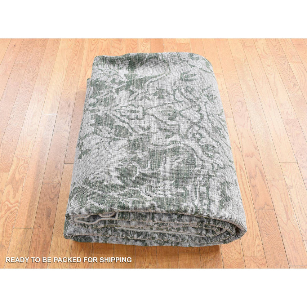 Tan Color, Broken Heriz Design, Wool and Silk Hand Knotted, Rug, 8'10"x12'