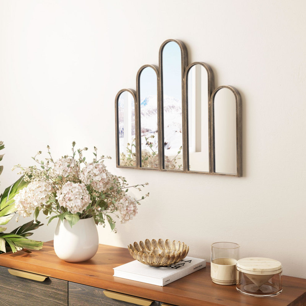 Frame Wall Mirror, Rectangular, Glass, Steel Metal, Antique Gold, Bedroom