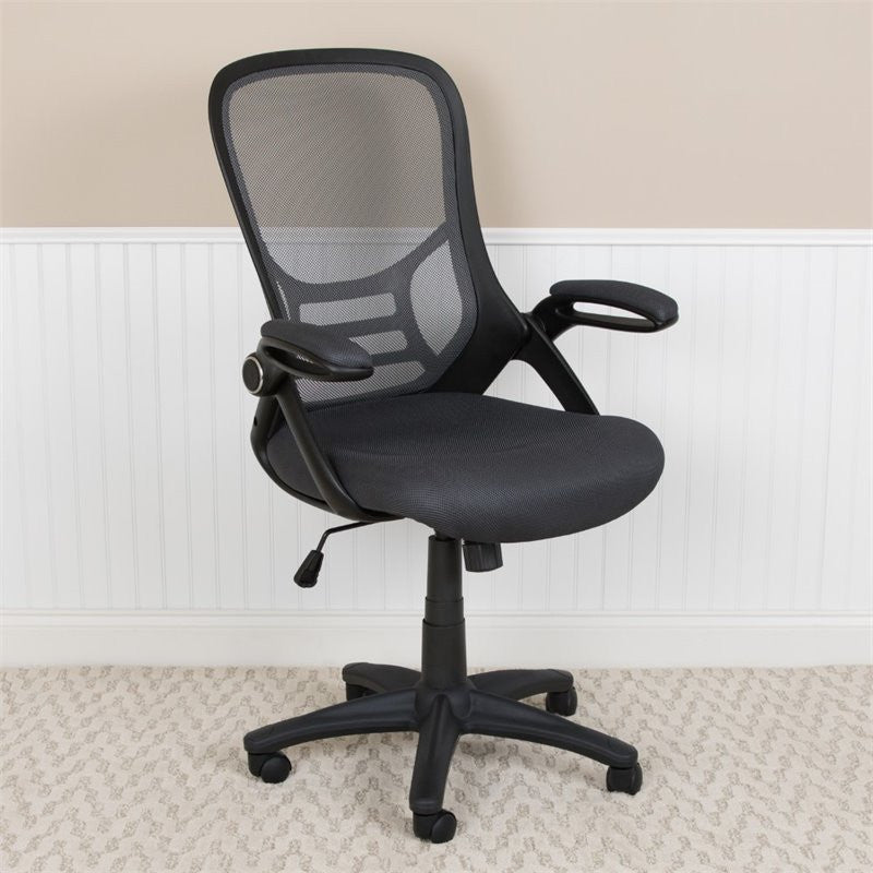 High Back Mesh Swivel Office Chair With Flip-up Arms, Dark Gray