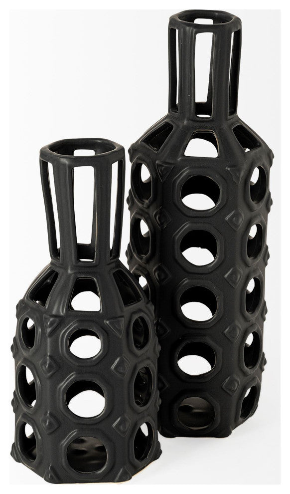 9" Black Pierced Pattern Ceramic Vase
