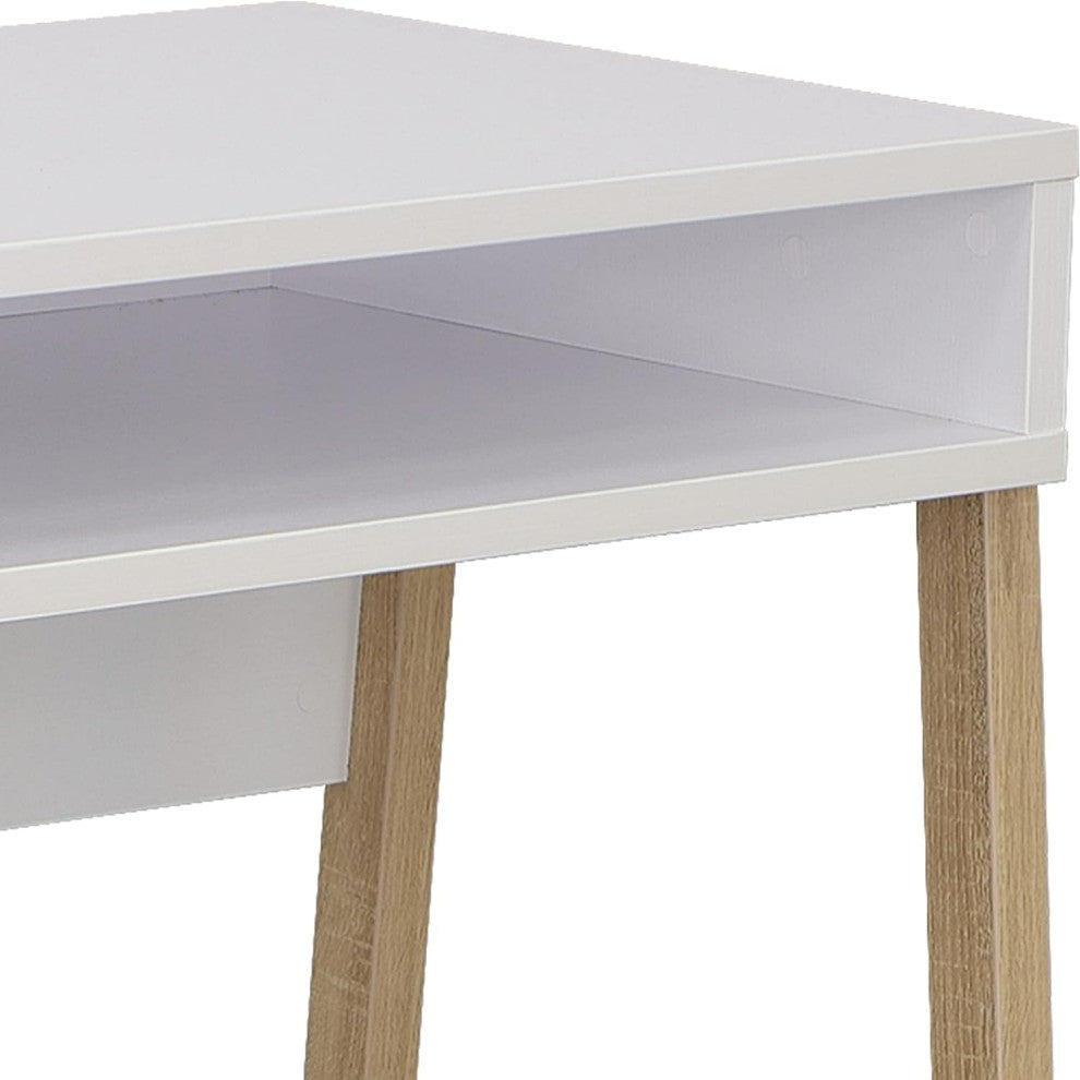 Benzara BM148830 Contemporary Style Desk With Open Storage Shelf, White & brown