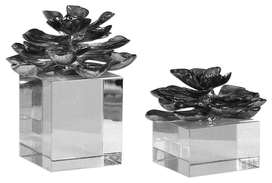 Indian Lotus Metallic Silver Flowers, Set of 2 Designed by Grace Feyock