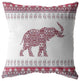 16" Red White Ornate Elephant Zippered Suede Throw Pillow