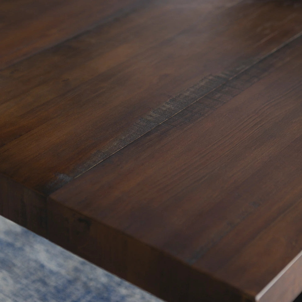 Dining Table Solid Pine Wood - Woven Paths Rustic Farmhouse, Mahogany