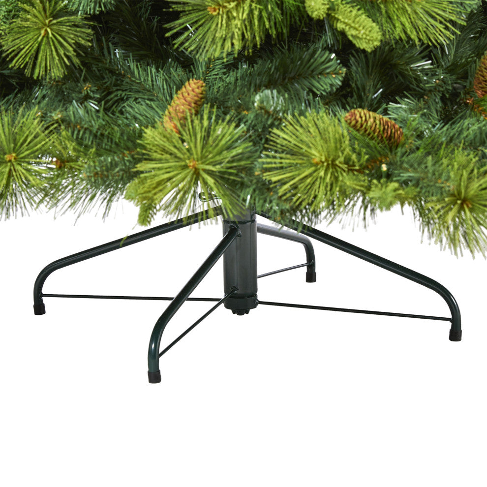 6.5' North Carolina Pine Faux Xmas Tree W/Lights, Bendable Branches & Pinecones