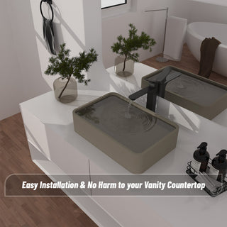 19in Bathroom Concrete Rectangular Vessel Sink with Drainer, Taupe Clay