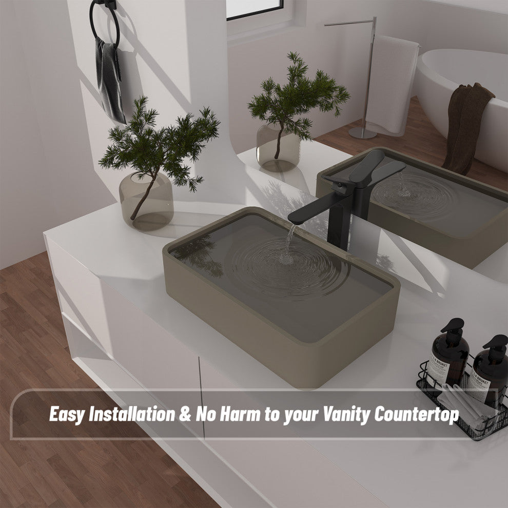 19in Bathroom Concrete Rectangular Vessel Sink with Drainer, Taupe Clay