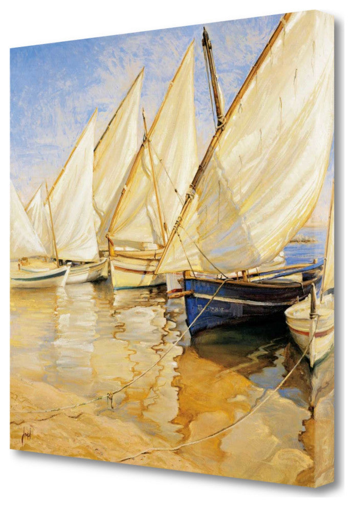 20" Fleet of Boats With Open White Sails Giclee Wrap Canvas Wall Art